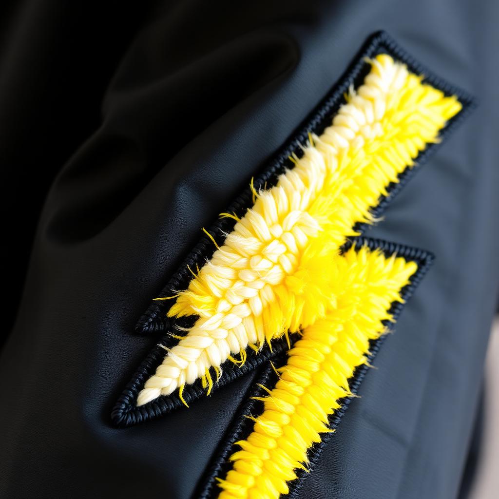 Chenille lightning bolt patch on black bomber