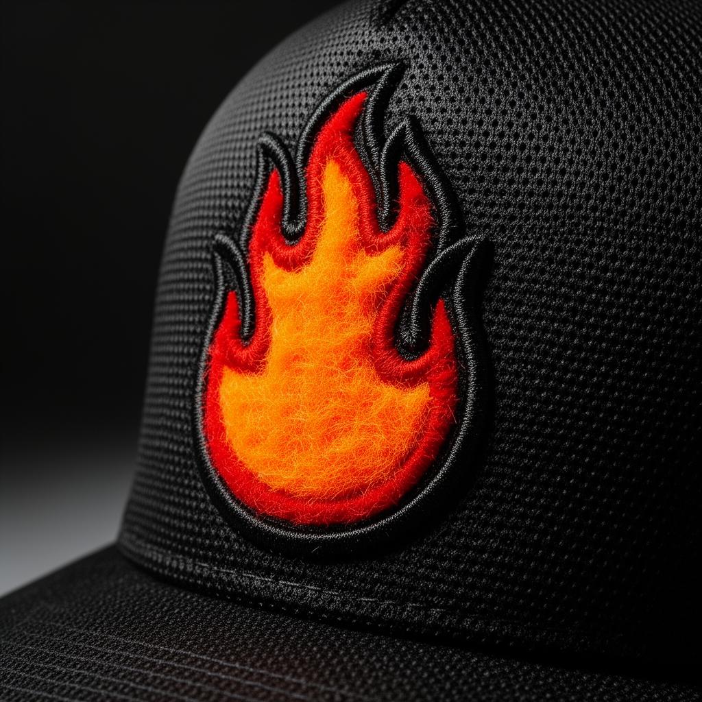 Plush flame patch trucker hat