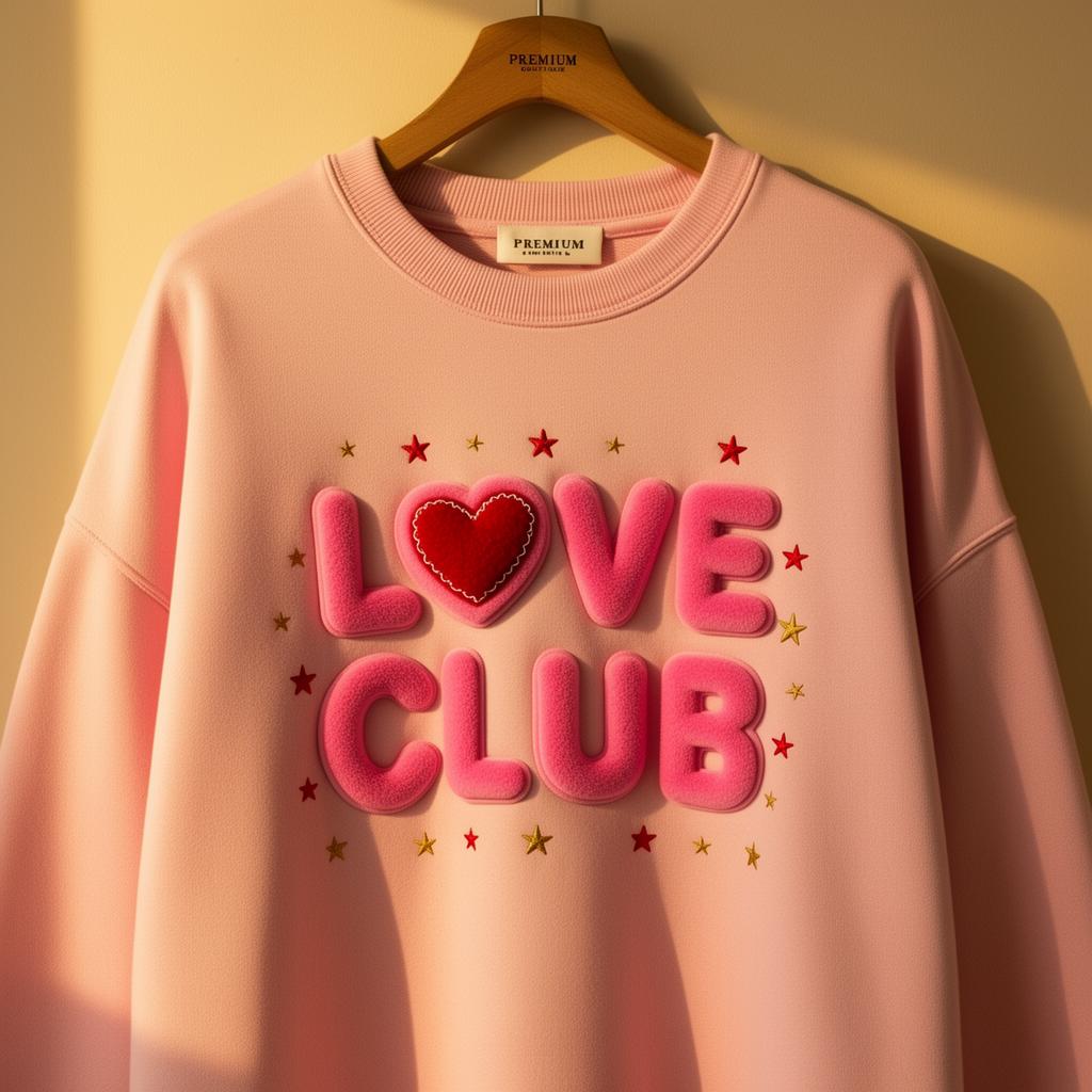 Love Club puff print with chenille heart