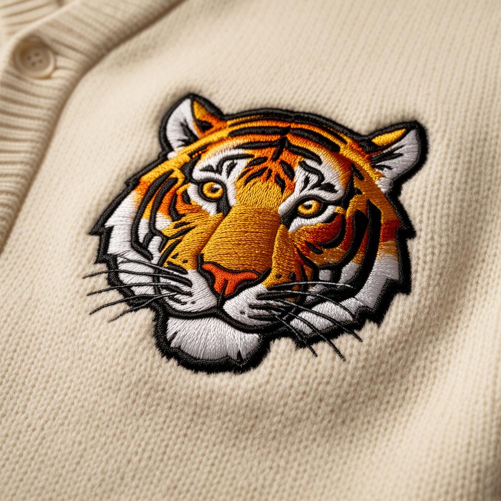 Tiger crest on cream cardigan